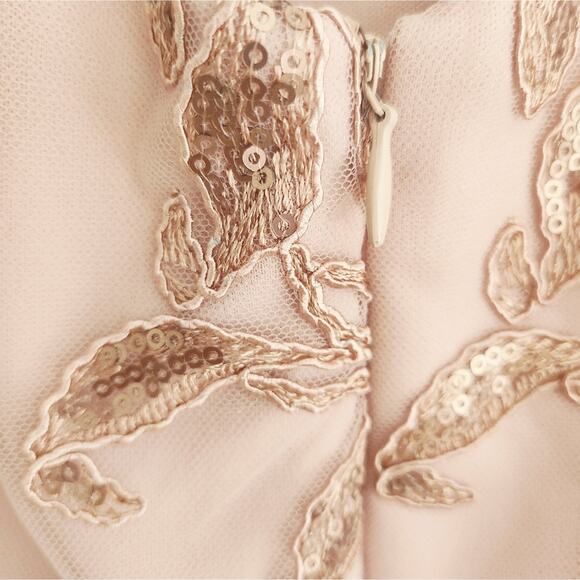 12 New Pink Champagne Lace Top Chiffon Dress - Picture 8 of 8